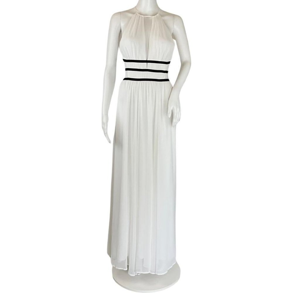 Express Women's Maxi Halter Dress Stripes Black Details White Color Sz S/P